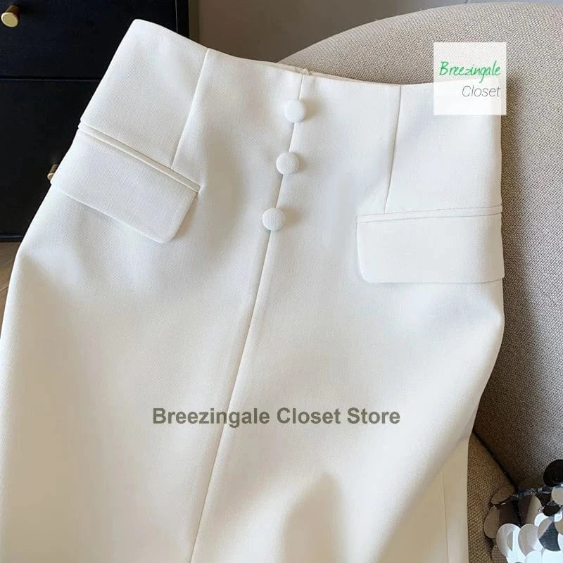 South Korea's solid color long skirt women's spring and summer fashion new chic temperament casual Joker suit skirt.