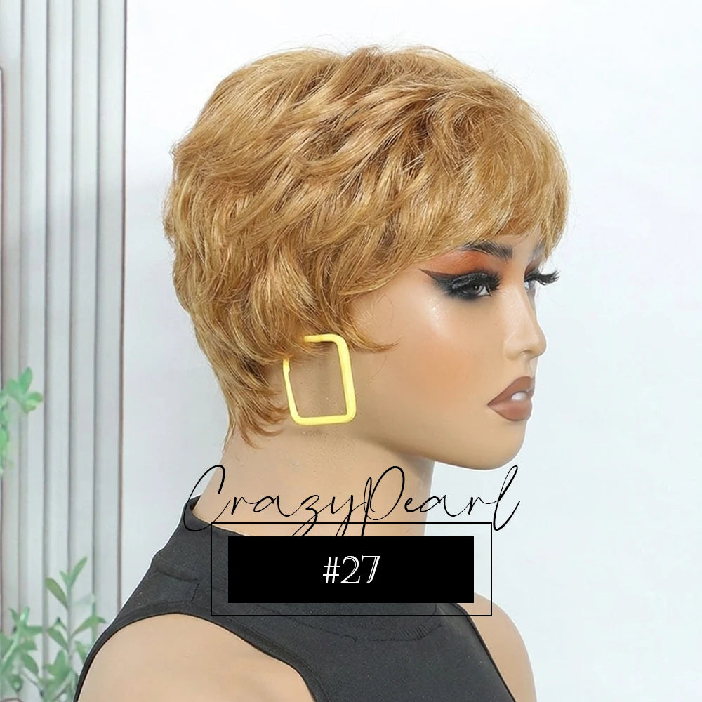 Layered Pixie Cut Human Hair Wig With Bangs for Women