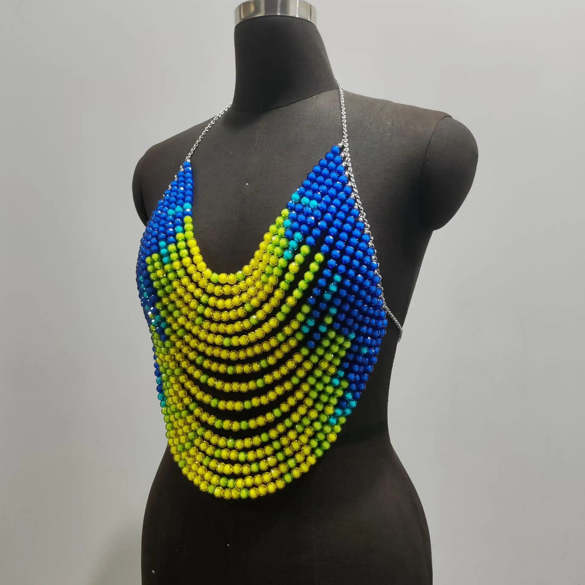 Multicolor Crystal Beaded Fringe Halter Top For Women