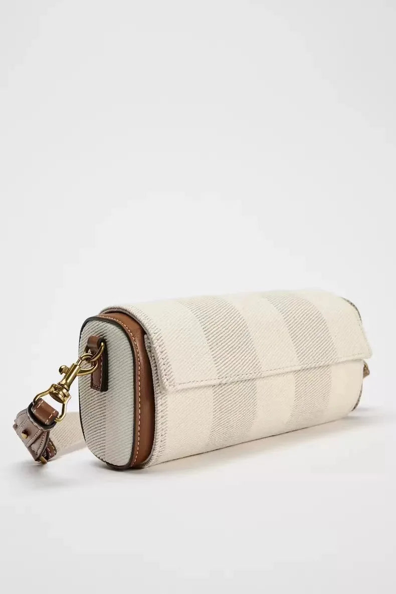 Autumn new women's bag, vanilla yellow flip cover versatile commuting cylindrical bag, cylindrical shoulder crossbody bag