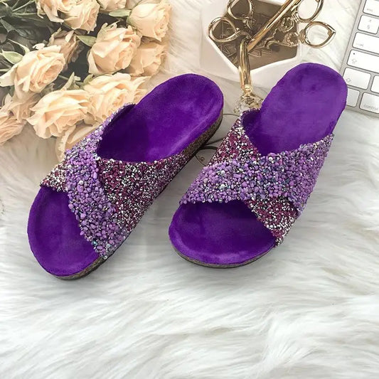 Summer Bling rhinestones Beach outside flat Women Slippers Fashion Casual Ladies Flip-Flops