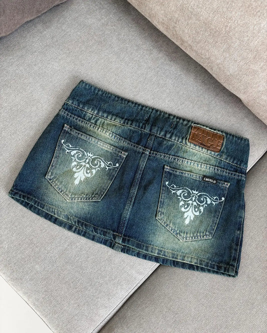 Solid Blue Denim Mini Skirt