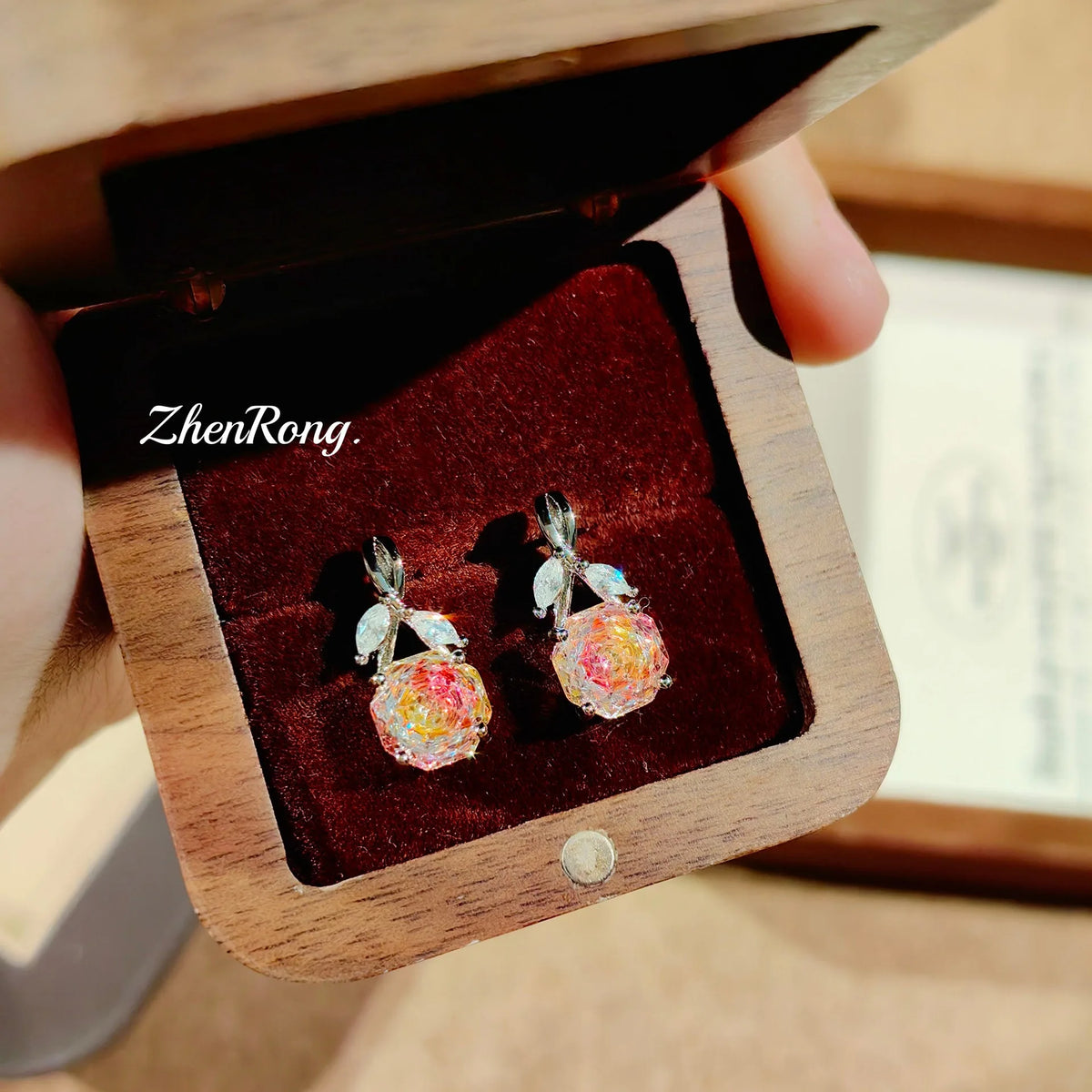 Rose Flower Cubic Zirconia Pendant Jewelry Set for Women