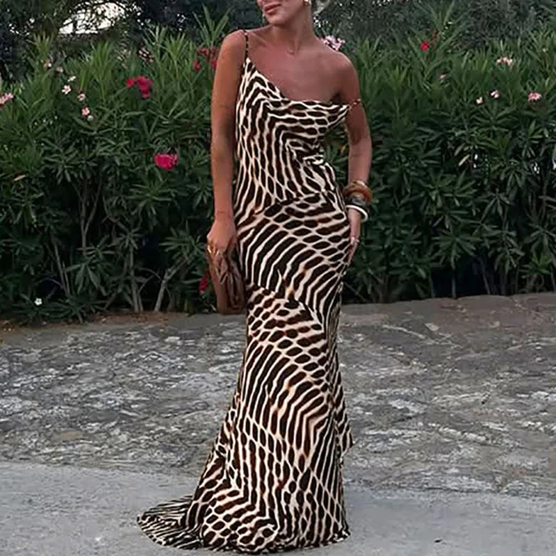 Vintage Leopard Print Slim Straps Long Dress Lady Casual Holiday Beach Bohemian Dress Spring Summer V Neck Sleeveless Maxi Dress