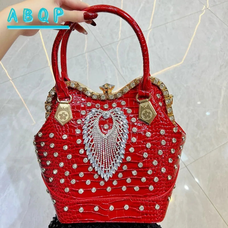 New Women's Dinner Bag with Diamonds Shiny Dinner Party Handbag Luxury Brand Diamond-encrusted Fashionable Women's Shoulder Bag