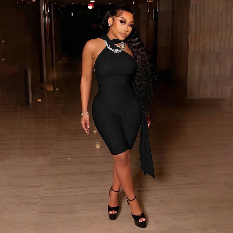 Sexy Ruched Backless Halter Bandage Jumpsuit for Women