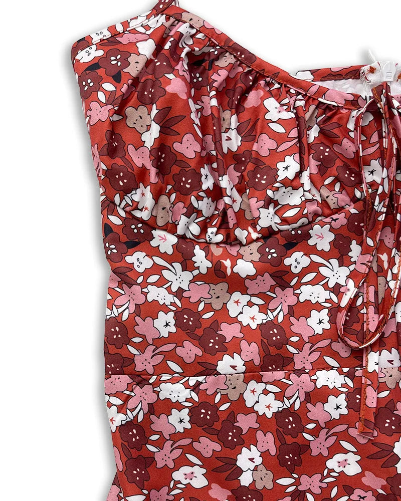 Floral Print Spaghetti Strap Dress for Women Beach Party Style