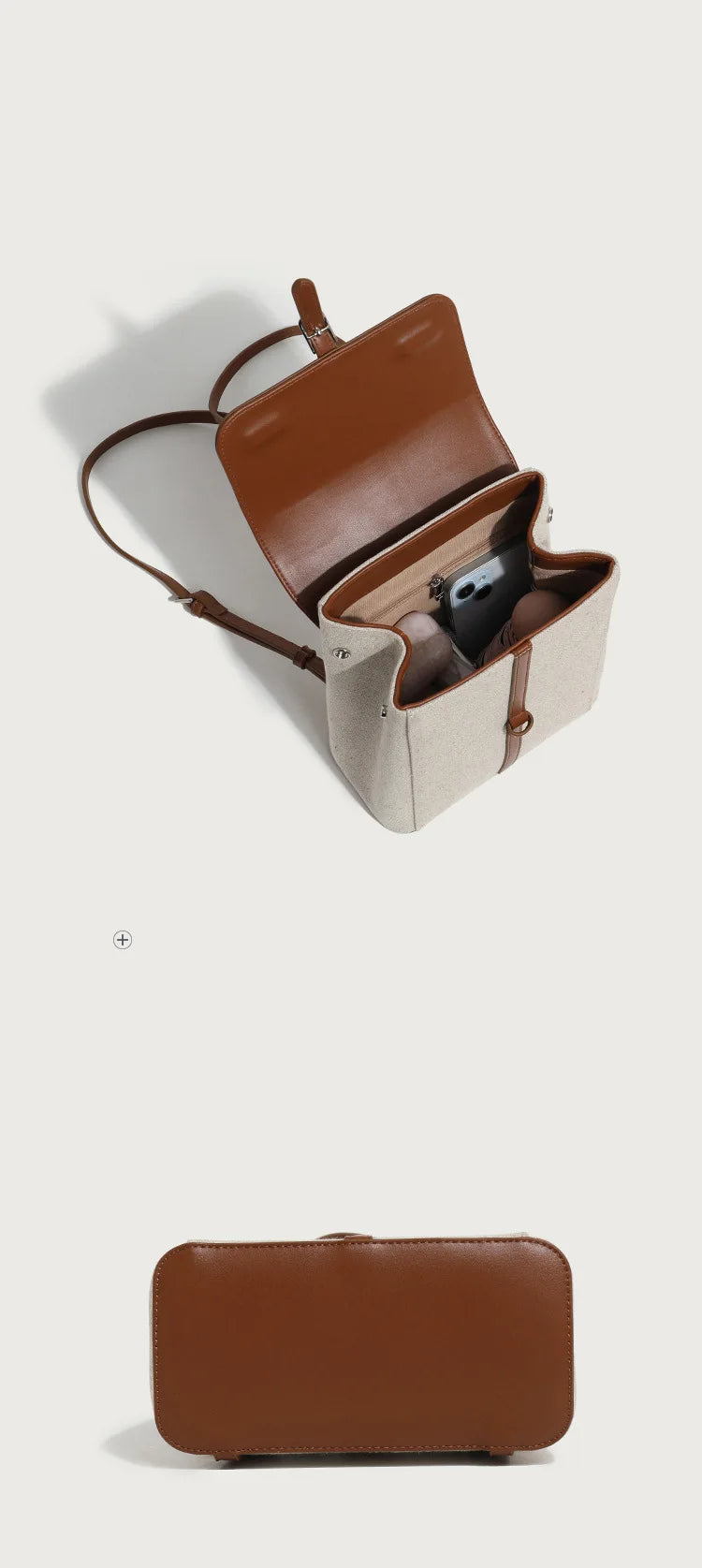 Summer new casual vacation style cowhide spelling linen shoulder bag French loose sense of backpack large capacity schoolbag