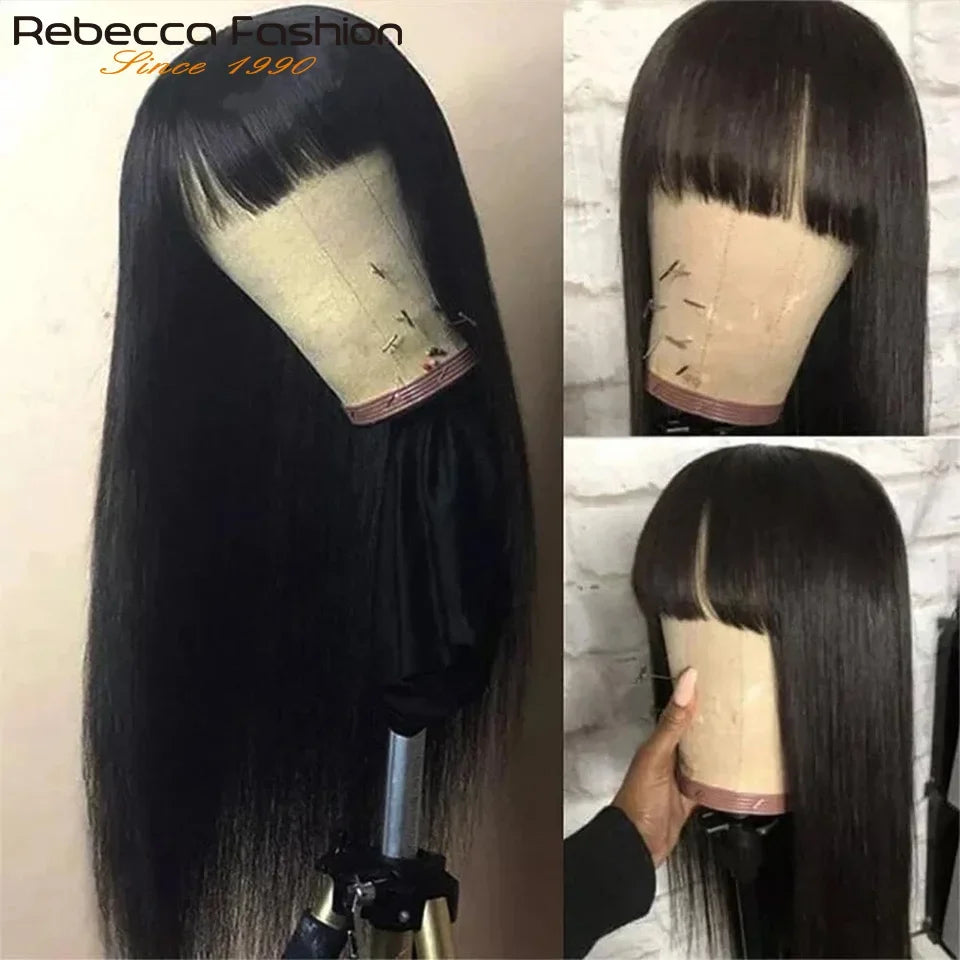 Glueless Straight Human Hair Wig With Bangs for Women