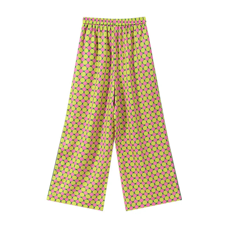 Geometric Printed Wide Leg Loose Pants Set for Women