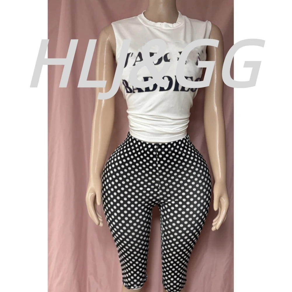 Chic Polka Dot Letter Print Two Piece Set for Women