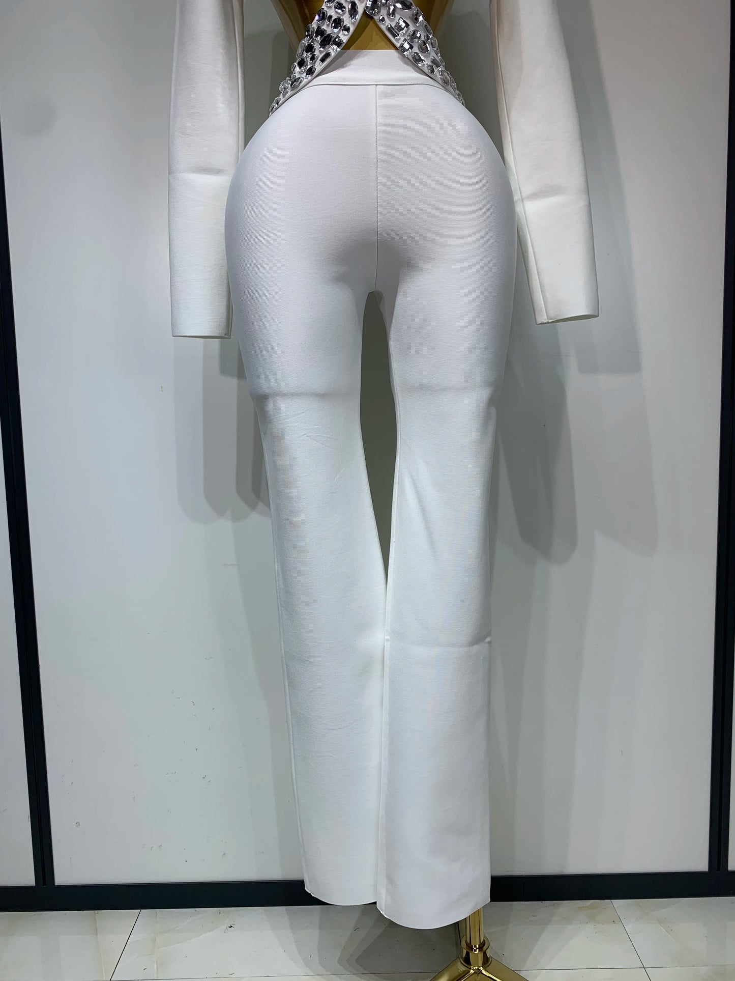 Women Sexy Long Sleeve Beading Bodycon Two Pieces Pants Bandage Set 2025 Celebrity Designer Fashion Women's Luxury Birthday Set