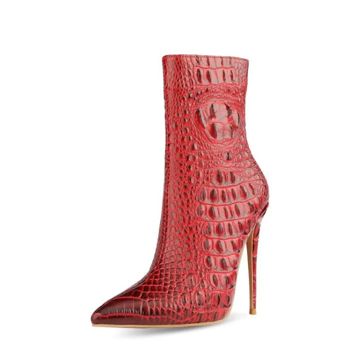 Purple Crocodile Stiletto Ankle Boots