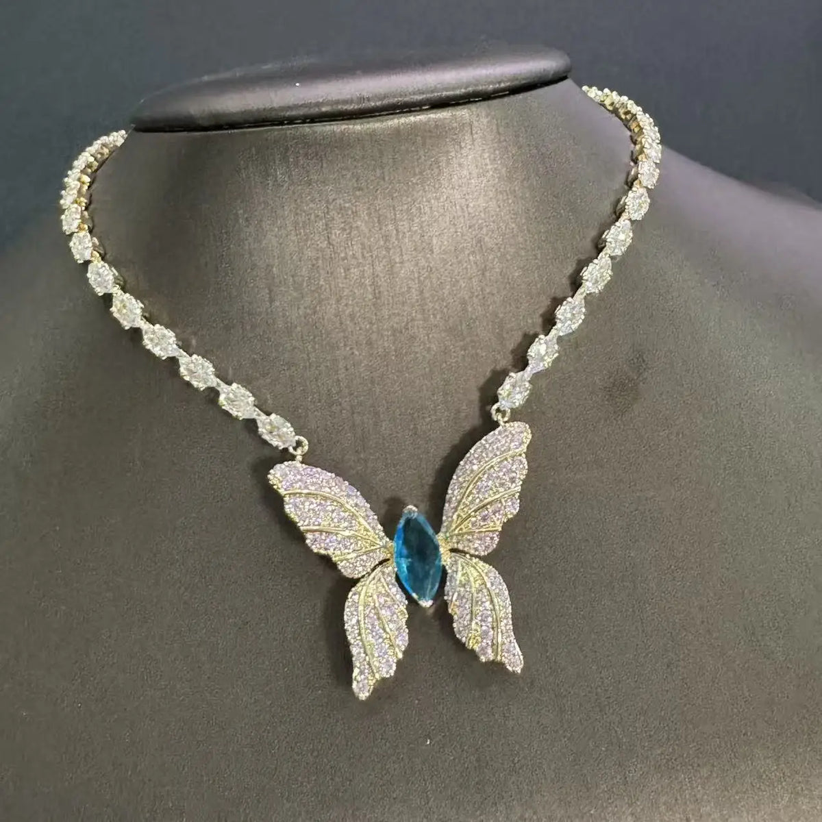 Trendy Zircon Butterfly Earrings and Necklace Set for Women