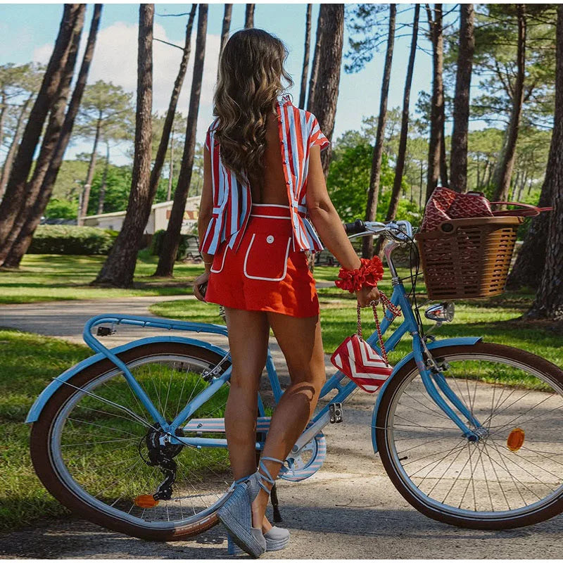 Beach Striped Print Sleeveless Backless Top for Women