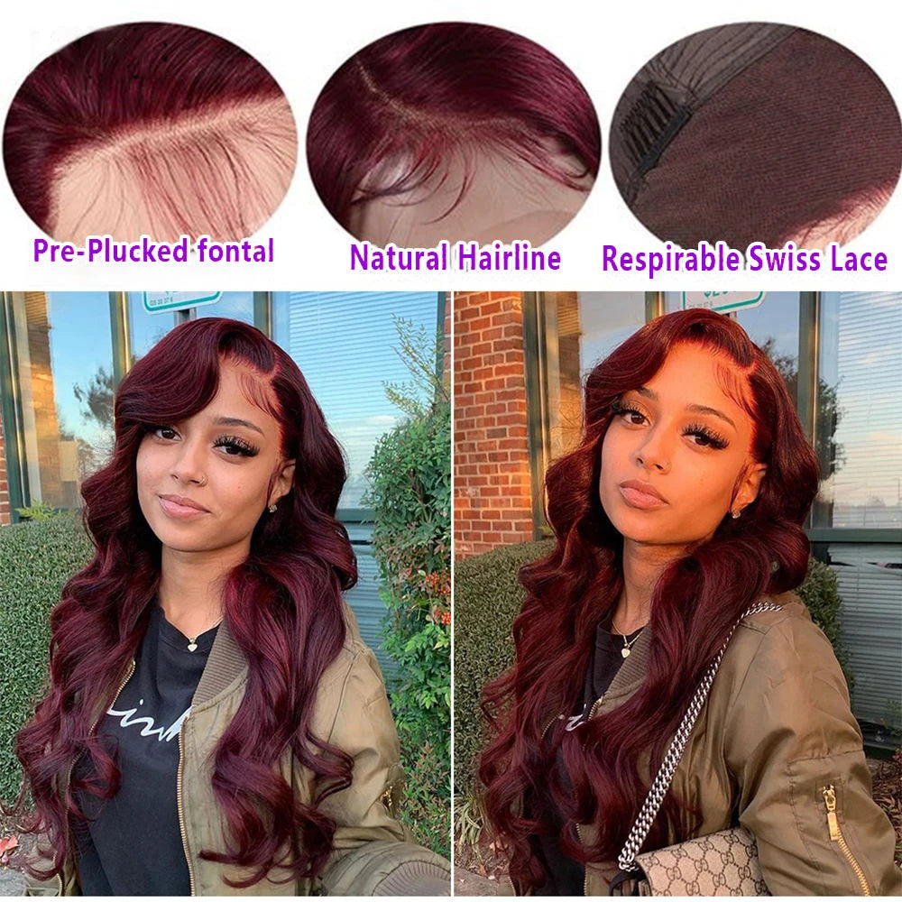 Luxury Burgundy Body Wave Lace Front Human Hair Wig For Women