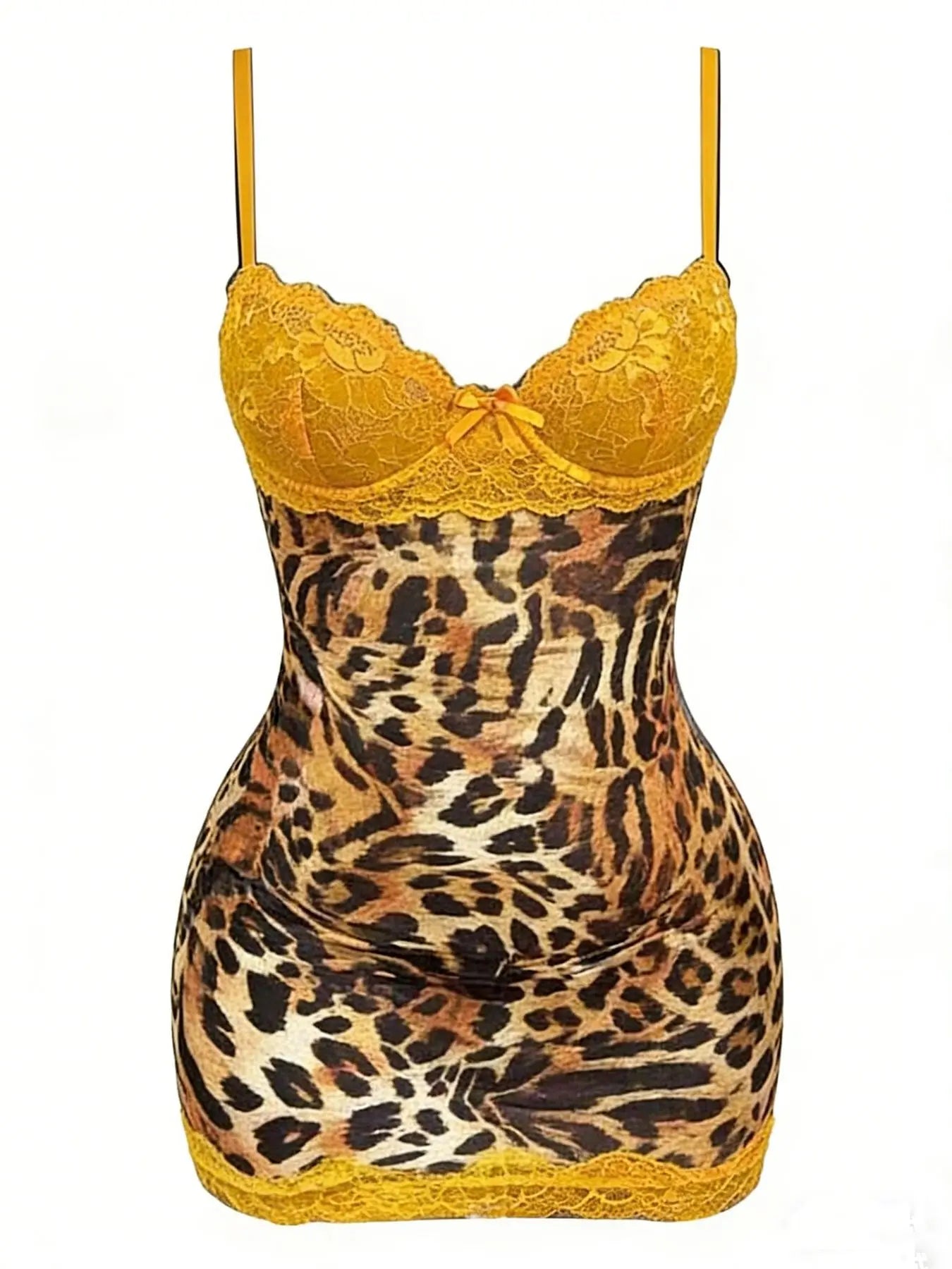 Leopard Print Lace Spaghetti Strap Bodycon Dress for Women