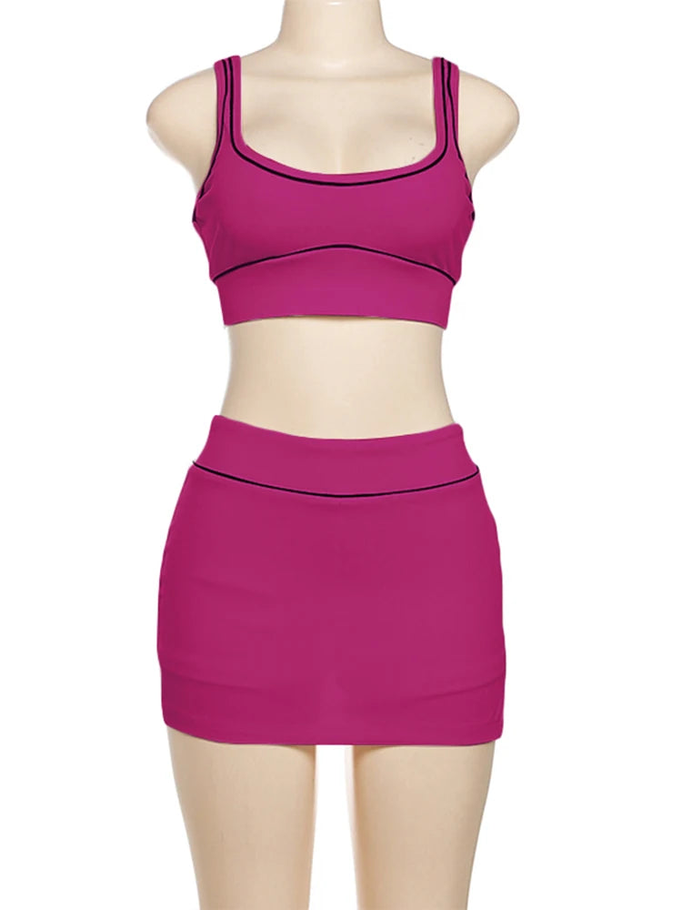 Striped Square Neck Two Piece Skirt Set Outfit for Women
