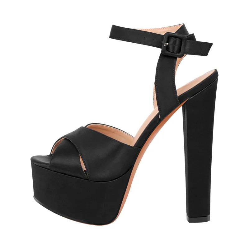 Crisscross Platform Buckle Sandals with Peep Toe for Women