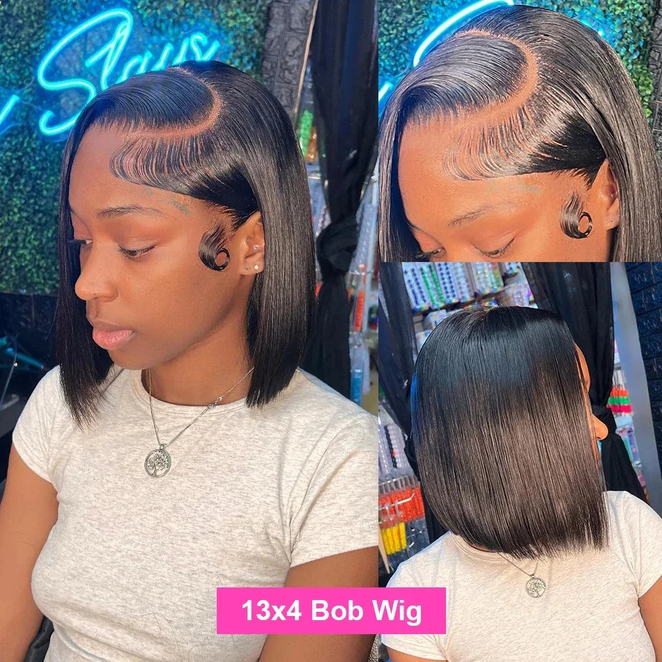 Natural Bone Straight Lace Frontal Bob Wig For Women