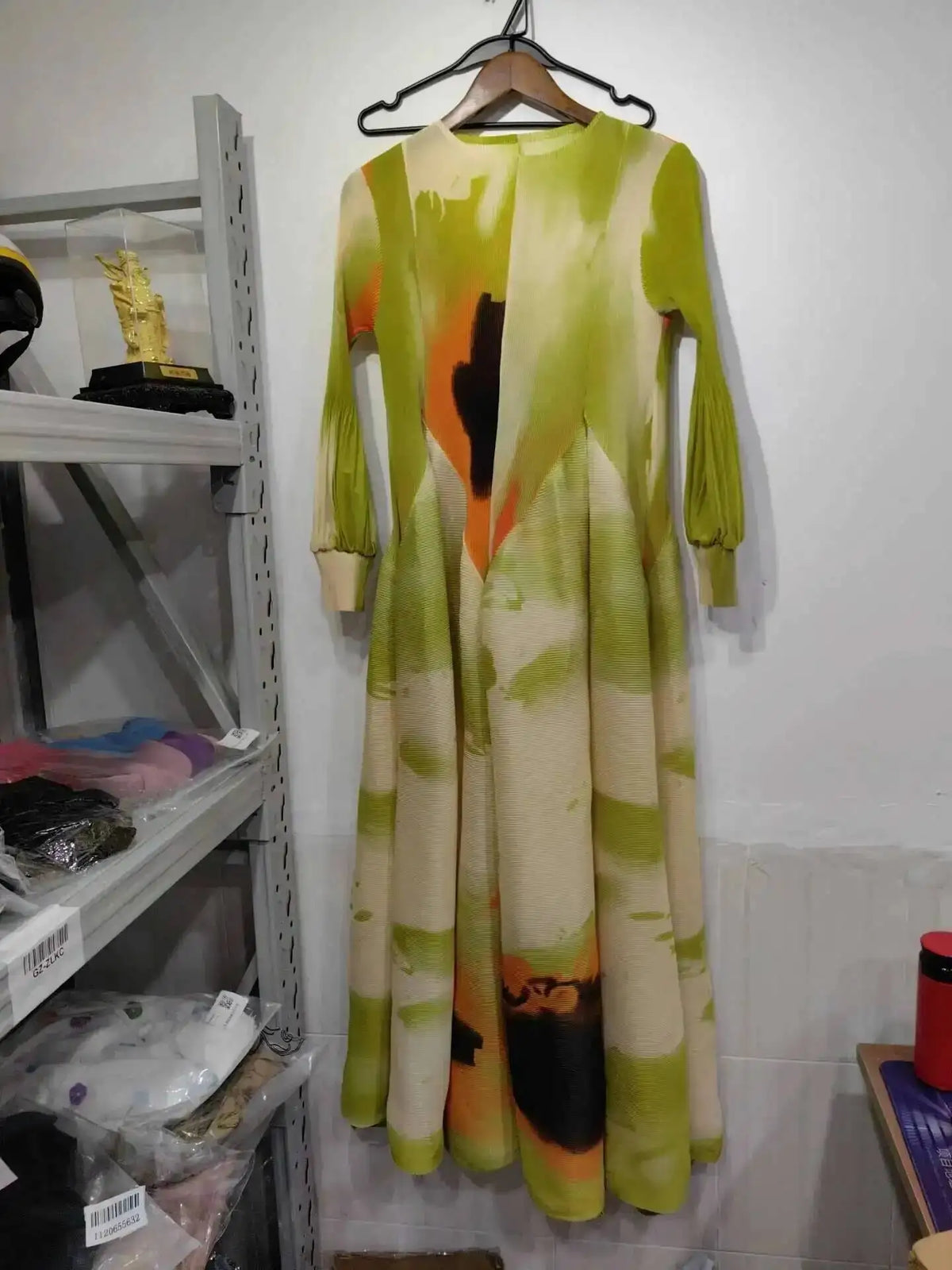 Printed Chiffon Ankle Length Dress With Bubble Sleeves for Women