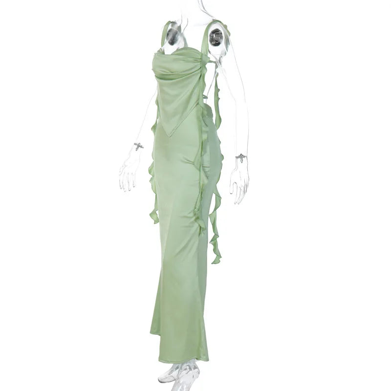 Cryptographic Fairycore Ribbon Sexy Backless Summer Maxi Dress Fashion Outfits Elegant Sleeveless Gown Party Club Split Dresses