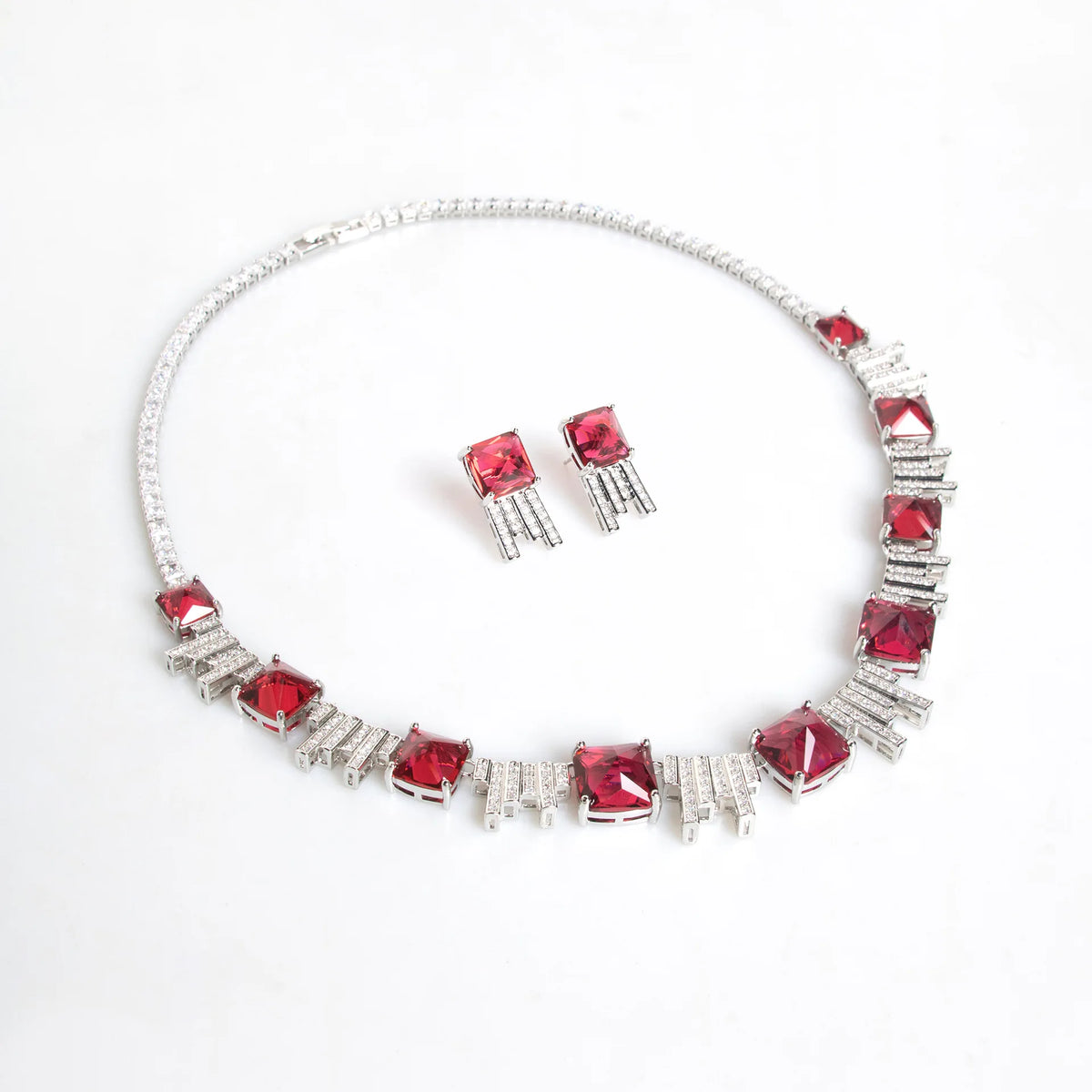 Square Zircon Necklace and Earrings Set