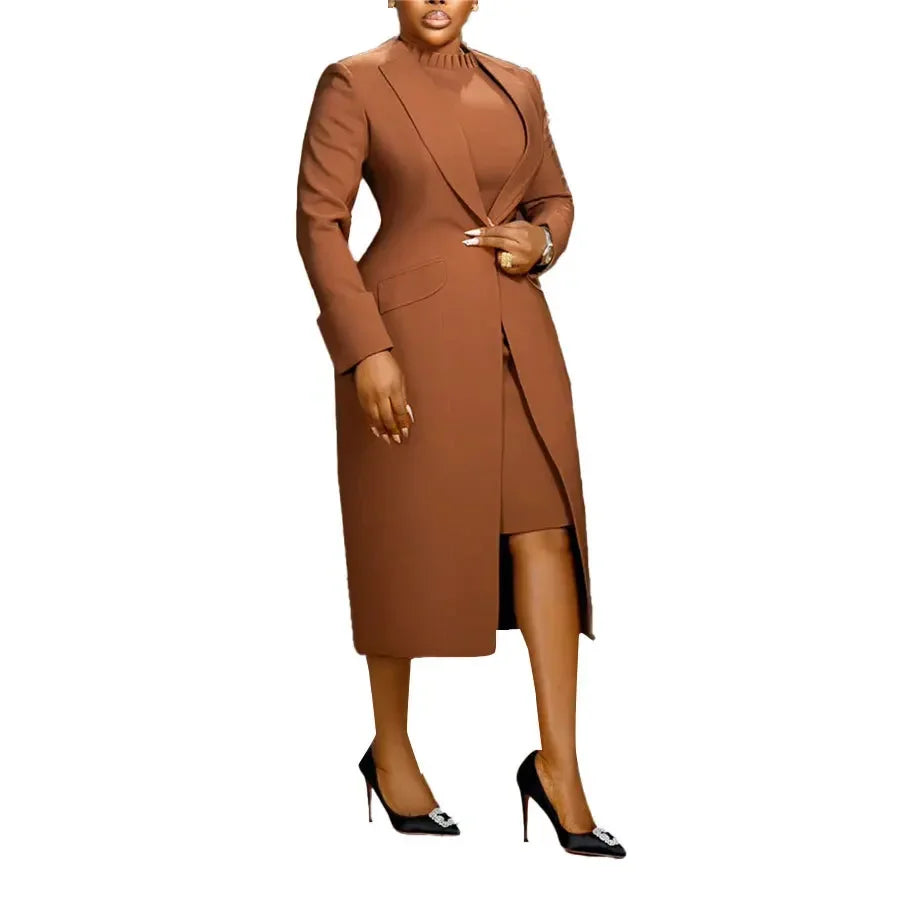 Long Sleeve Blazer and Dress Two Piece Set for Women