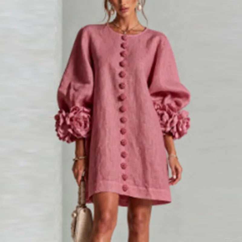 Elegant 3D Flower Bubble Sleeve Mini Dress for Women