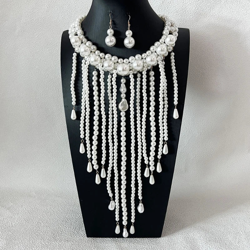 Elegant Layered Imitation Pearl Tassel Necklace for Women