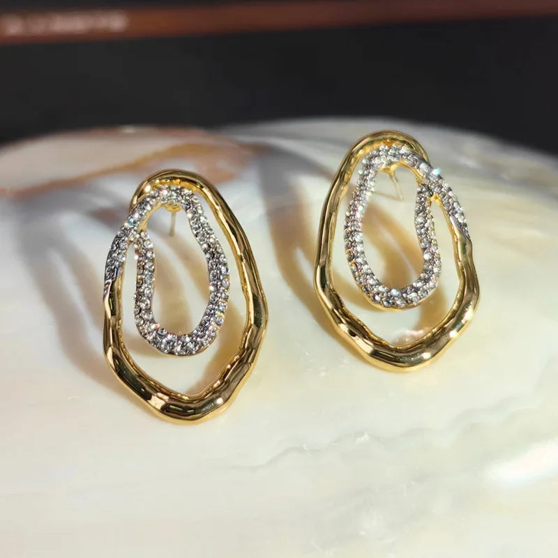 Stylish Geometric Two Tone Copper Stud Earrings for Women