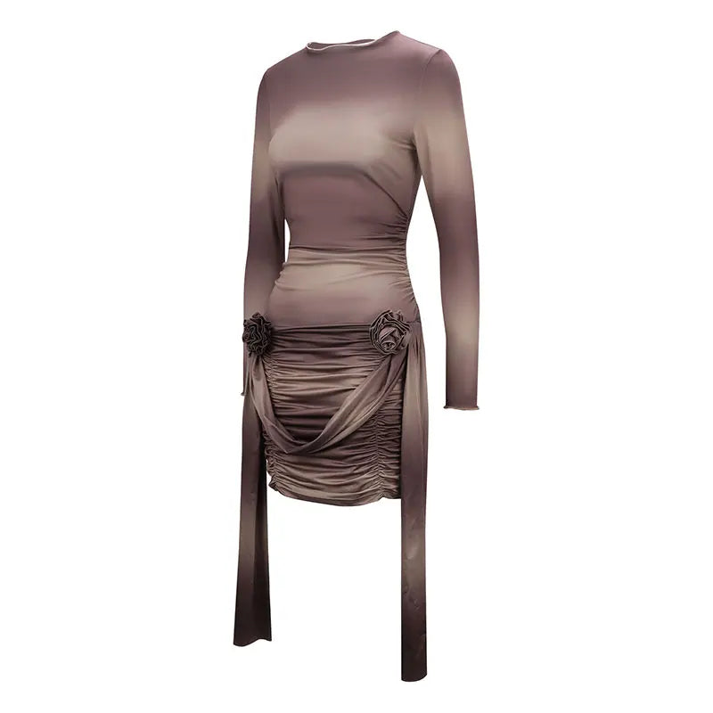Spring Women Mini Dresses Fashion New Streetwear Tie Flowers Long Sleeves O-Neck Casual Slim Sexy Dress Club Party Lady Clothing