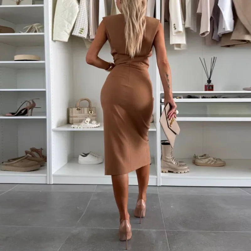 Elegant Sleeveless Split Summer Dress With Side Zipper For Women