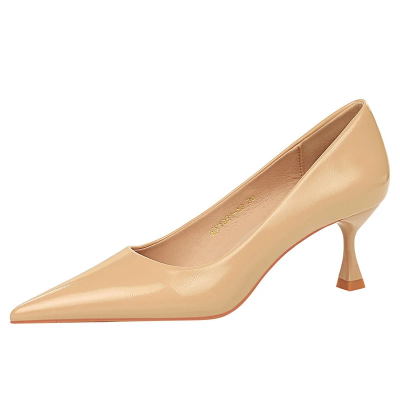Classic Patent Leather Kitten Heel Office Pumps for Women