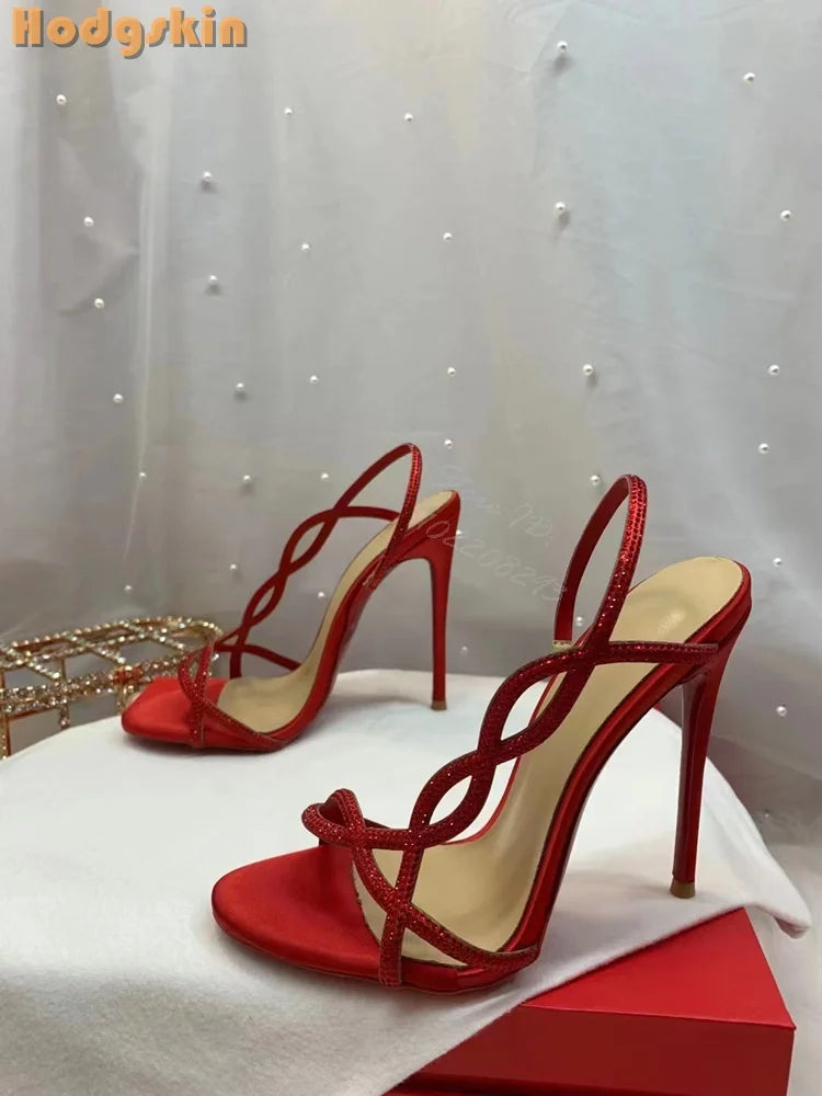 Crystal Strappy Thin Stiletto Heel Sandals for Women