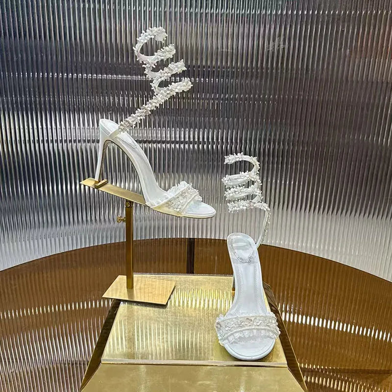 Elegant Floral Lace Strappy Stiletto Sandals for Women