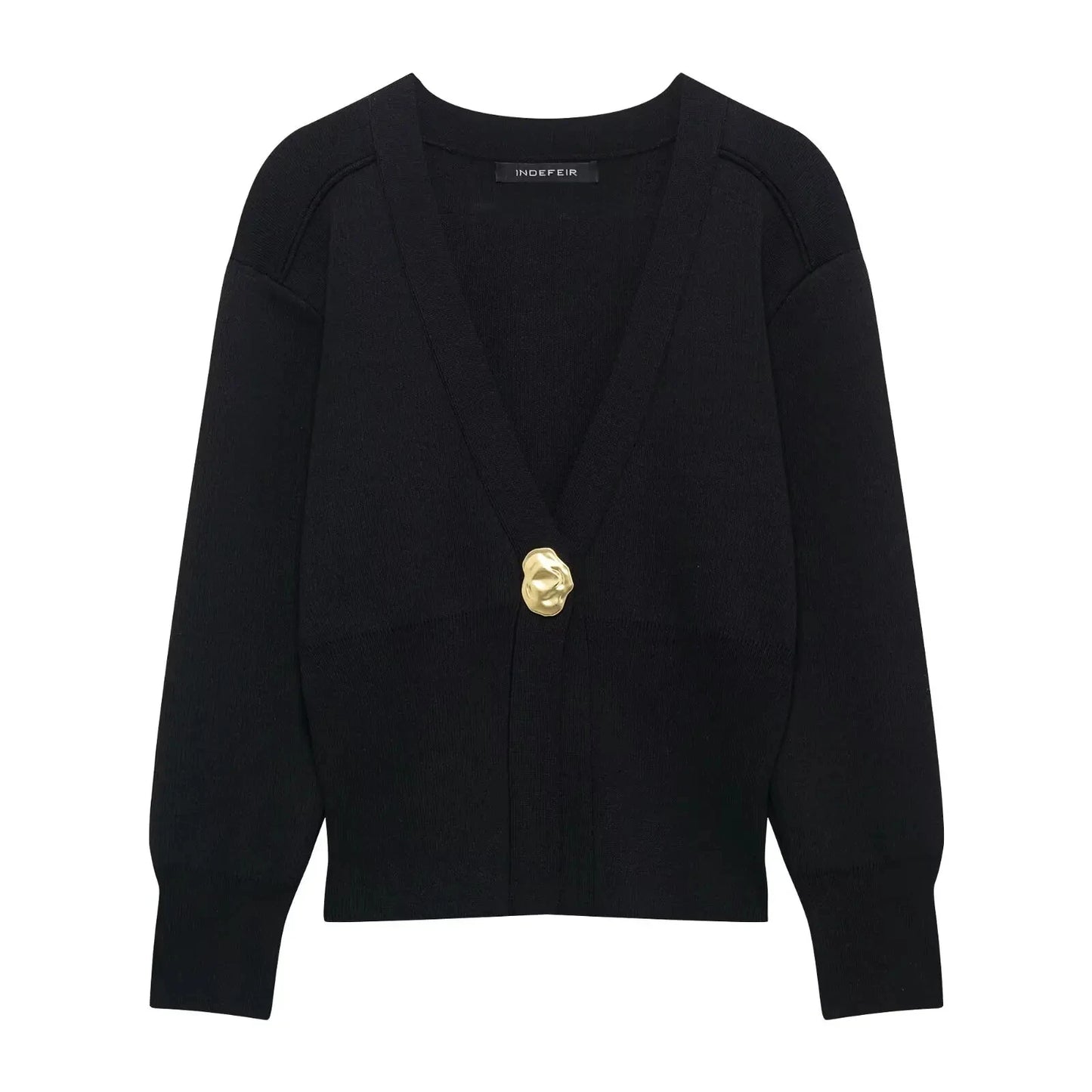 Casual V-Neck Knit Cardigan With Metal Button Detail for Women