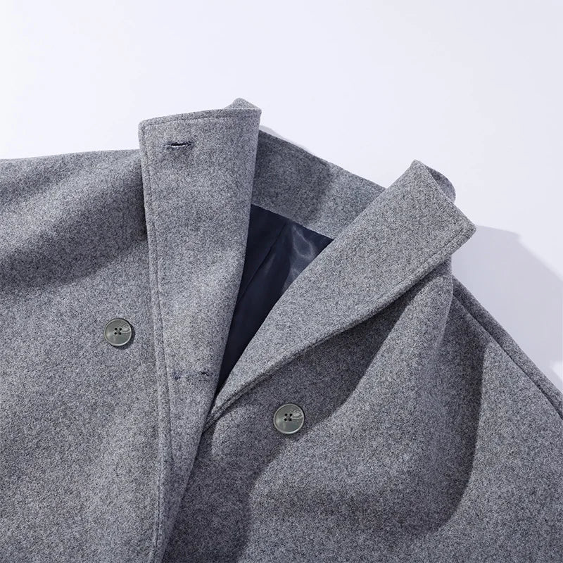 Solid Double Breasted Stand Collar Long Sleeve Overcoat for Women