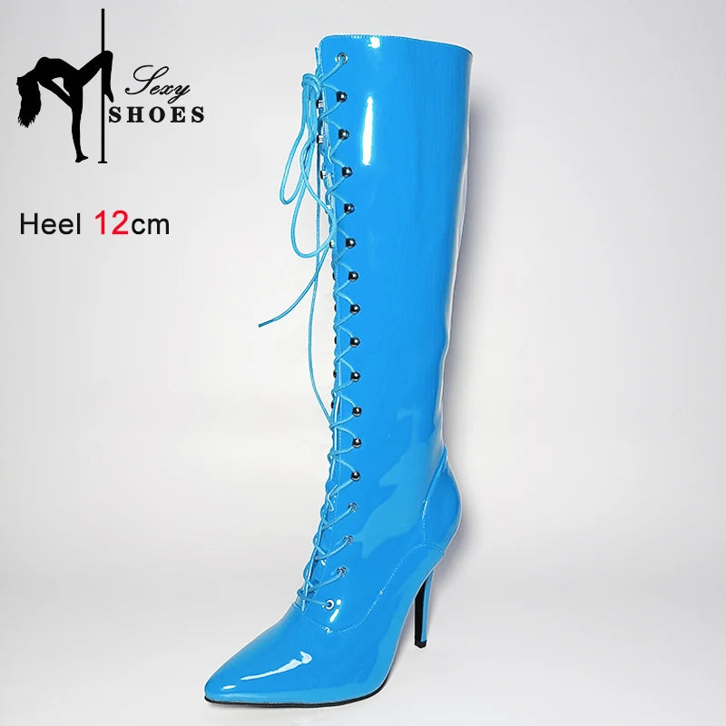 Patent Leather Stiletto Knee High Boots