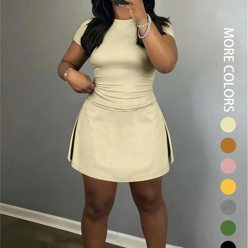 Sporty Short-Sleeve Tee and Culottes Two-Piece Set for Women