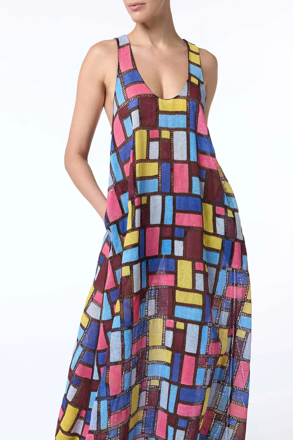 Color Block Squares Sleeveless Maxi Dress for Women