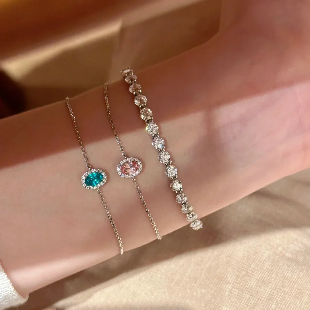 Dainty Oval Cubic Zirconia Chain Bracelet for Women