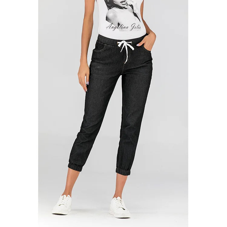 Elastic Waist Slim Fit Pegged Tapered Pants For Women