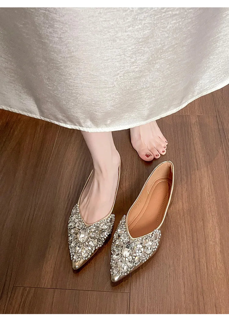Elegant Patent Leather Rhinestone Ballet Flats for Women