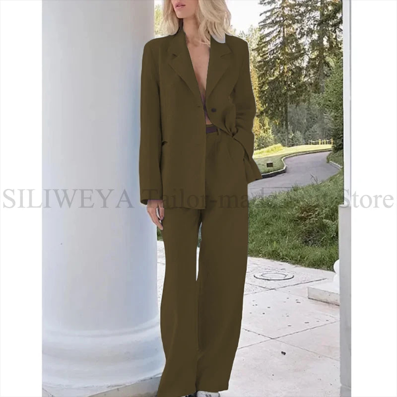 Single Breasted Light Blue Two Piece Blazer Set For Women