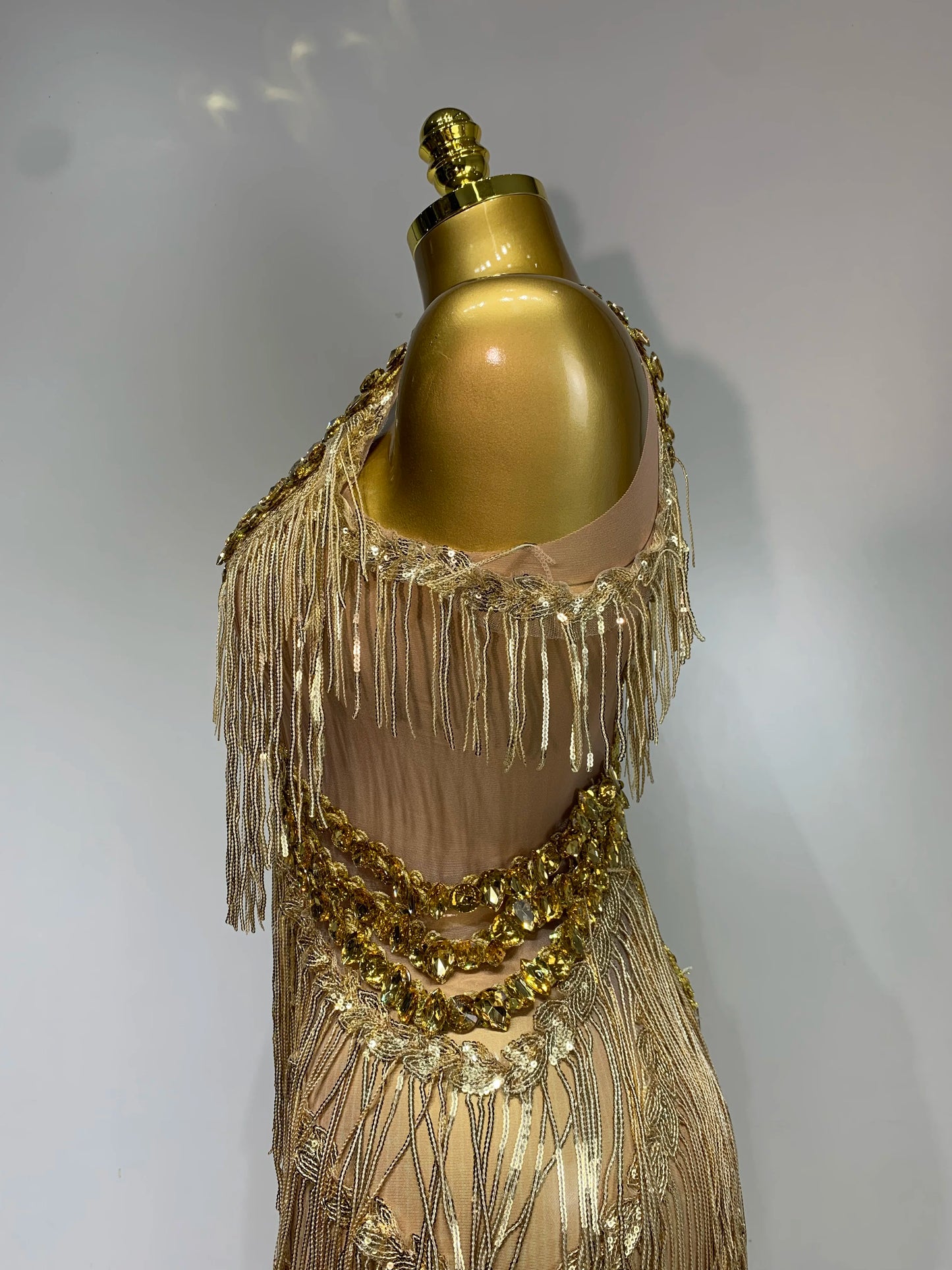 Gold Rhinestones Fringe Jumpsuit
