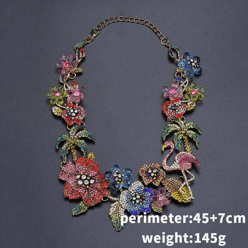 Colorful Rhinestone Flamingo Statement Necklace for Women
