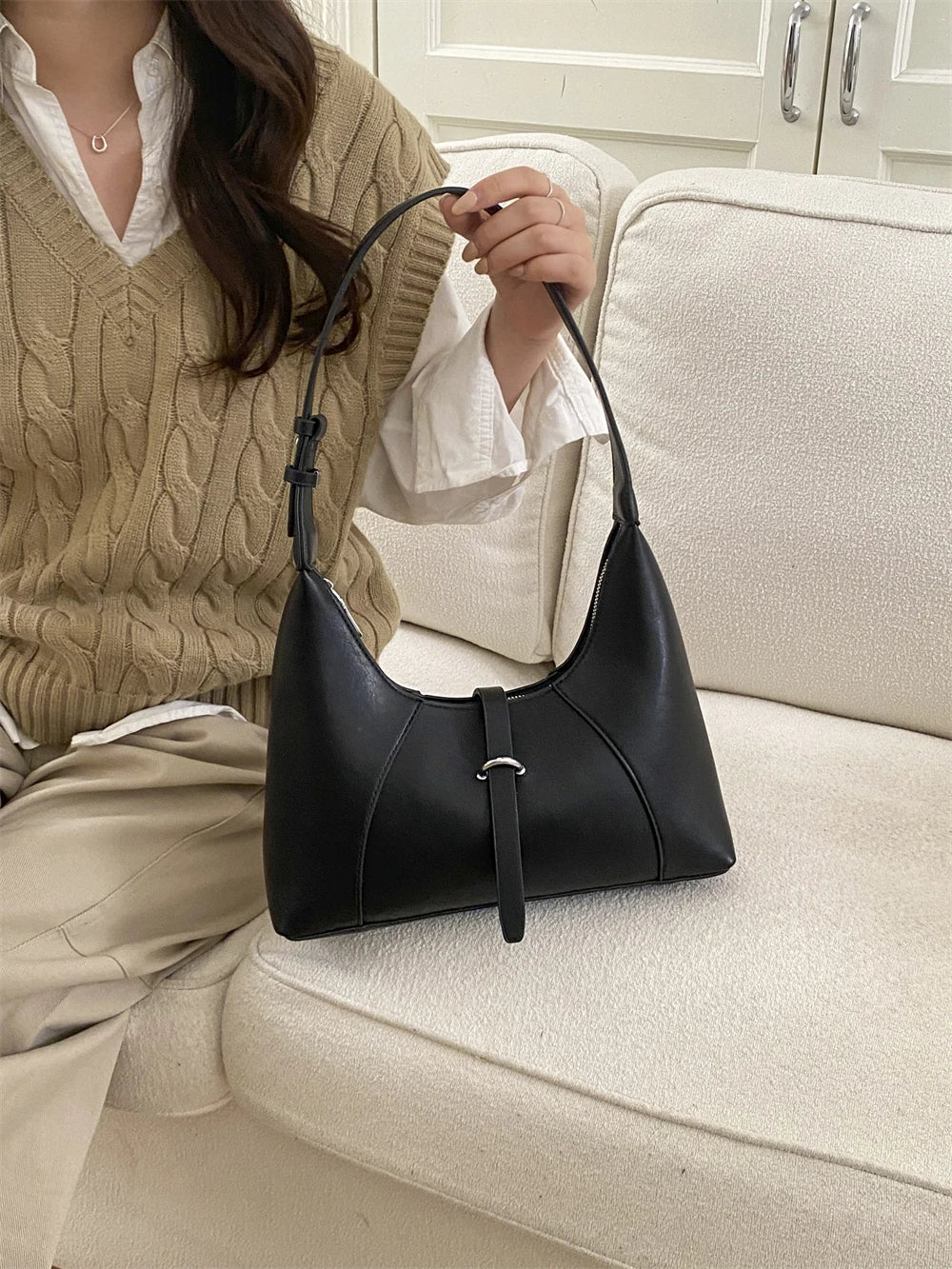 Solid Color Faux Leather Hobo Shoulder Bag for Women