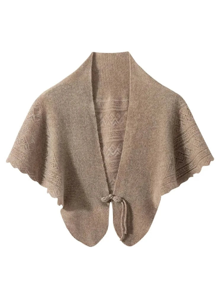 CHICUU Spring Summer Women 100% Cashmere Cape Thin Hollow Grace Chinese Style Shawls Cashmere Knitwear Sweater Wraps Luxury Top