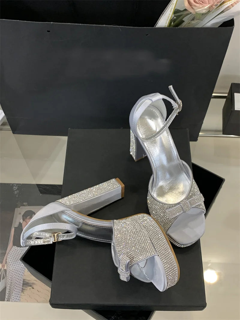 Crystal Bowknot Open Toe Platform Sandals for Women